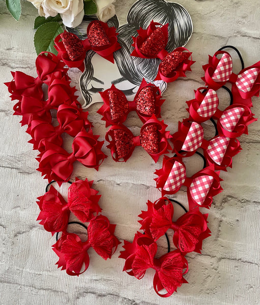 Red school hair bows