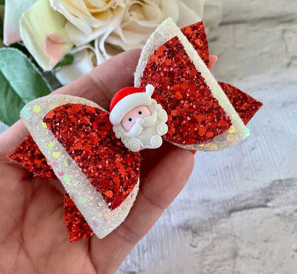 red Santa hair bow