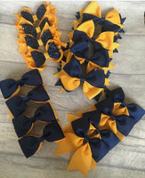 Navy and yellow school hair bows