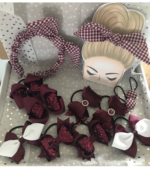 Burgundy school hair bows