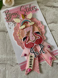 Pink flamingo age and name birthday rosette