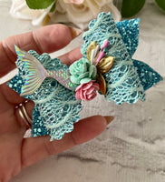 Blue mermaid hair bow