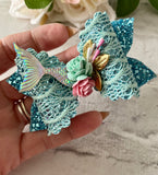 Blue mermaid hair bow