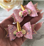 Pink unicorn hair bow