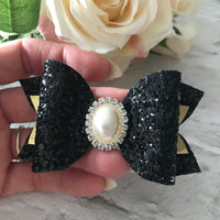 Black glitter hair bow