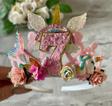 Pink unicorn and mermaid age birthday tiara