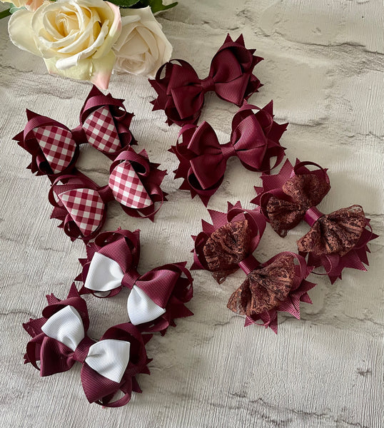 Burgundy school hair bows