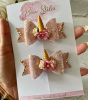 Pink unicorn hair bow