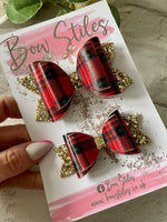 Red tartan Christmas hair bow