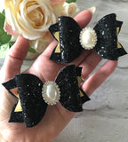 Black glitter hair bow