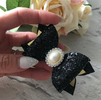 Black glitter hair bow