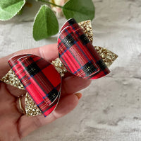 Red tartan Christmas hair bow