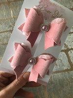 Pink glitter hair bows