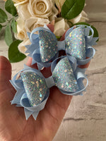 Baby blue glitter hair bow