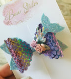 Rainbow mermaid hair bow