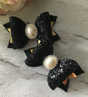 Black glitter hair bow