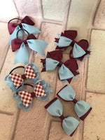 Burgundy and blue school hair bows