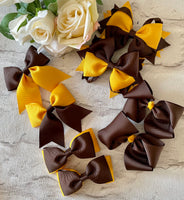 Brown and yellow school hair bows