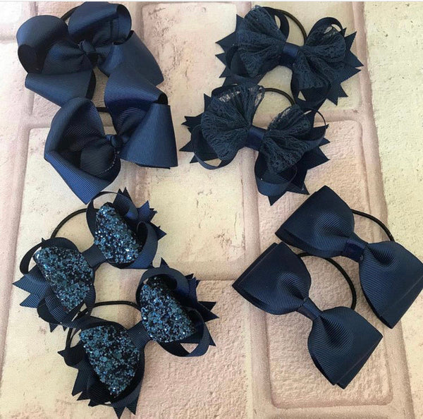 Navy school hair bows